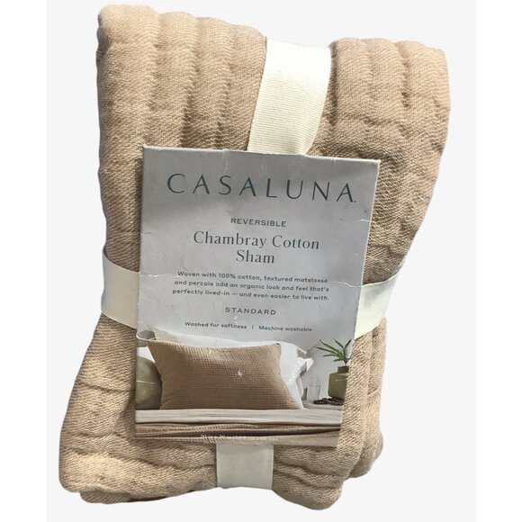 Casaluna Sham Reversible Chambray Cotton Standard 20"x26" Natural Warm Brown - Picture 7 of 7